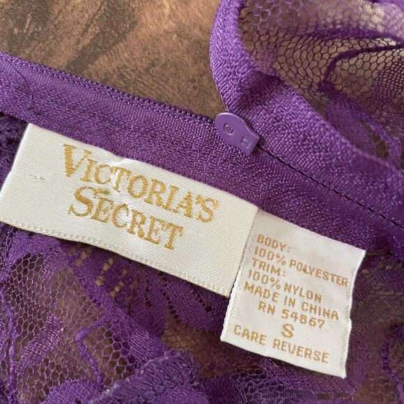 Vintage Victorias Secret Gold Label Teddy Sz Small Purple Lace Sheer Bow Straps - Picture 10 of 10